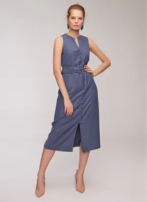 12870 Indigo Buttoned Belt Dress