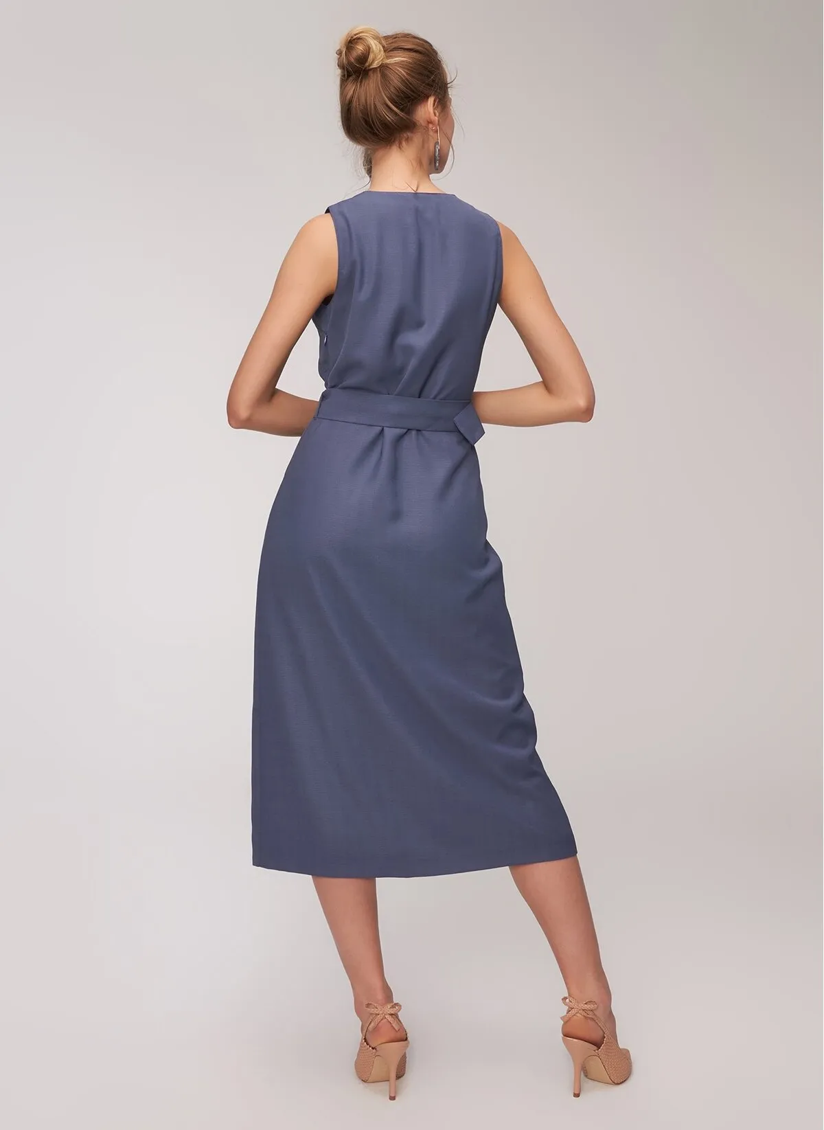 12870 Indigo Buttoned Belt Dress