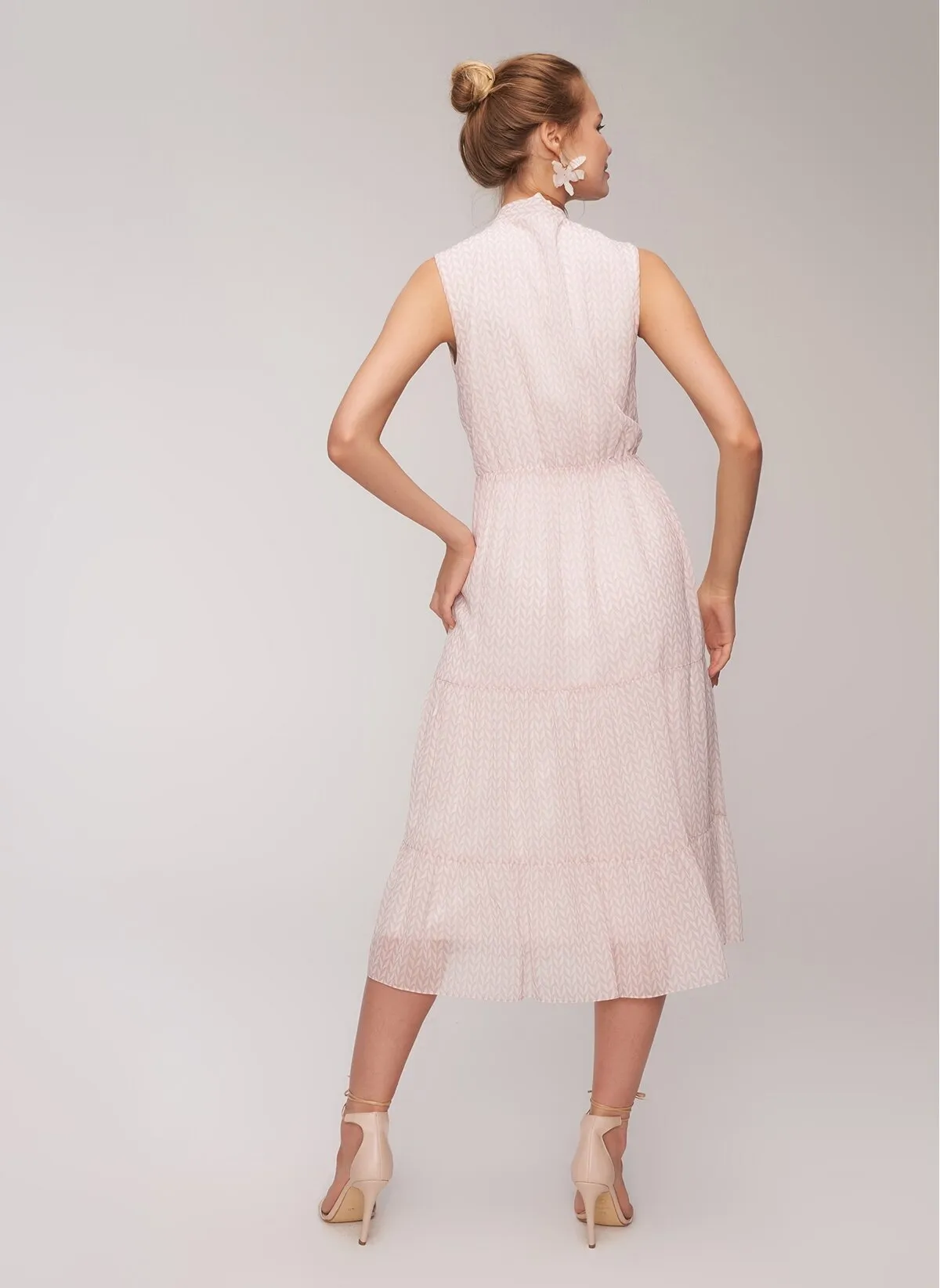 12873 Ecru-Salmon Patterned Dress