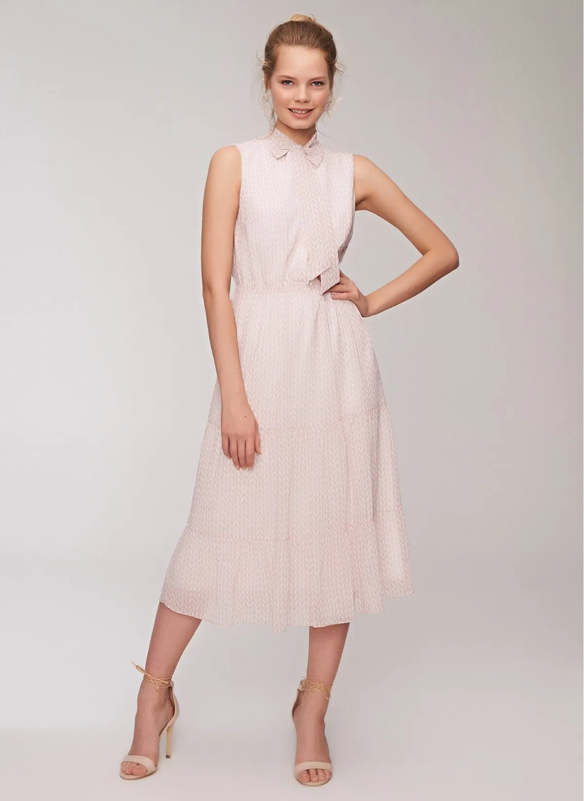12873 Ecru-Salmon Patterned Dress