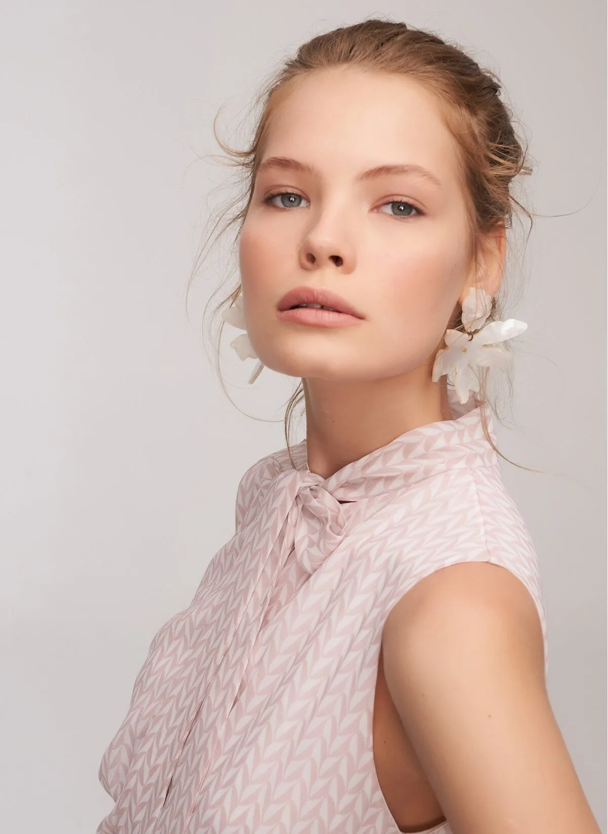 12873 Ecru-Salmon Patterned Dress