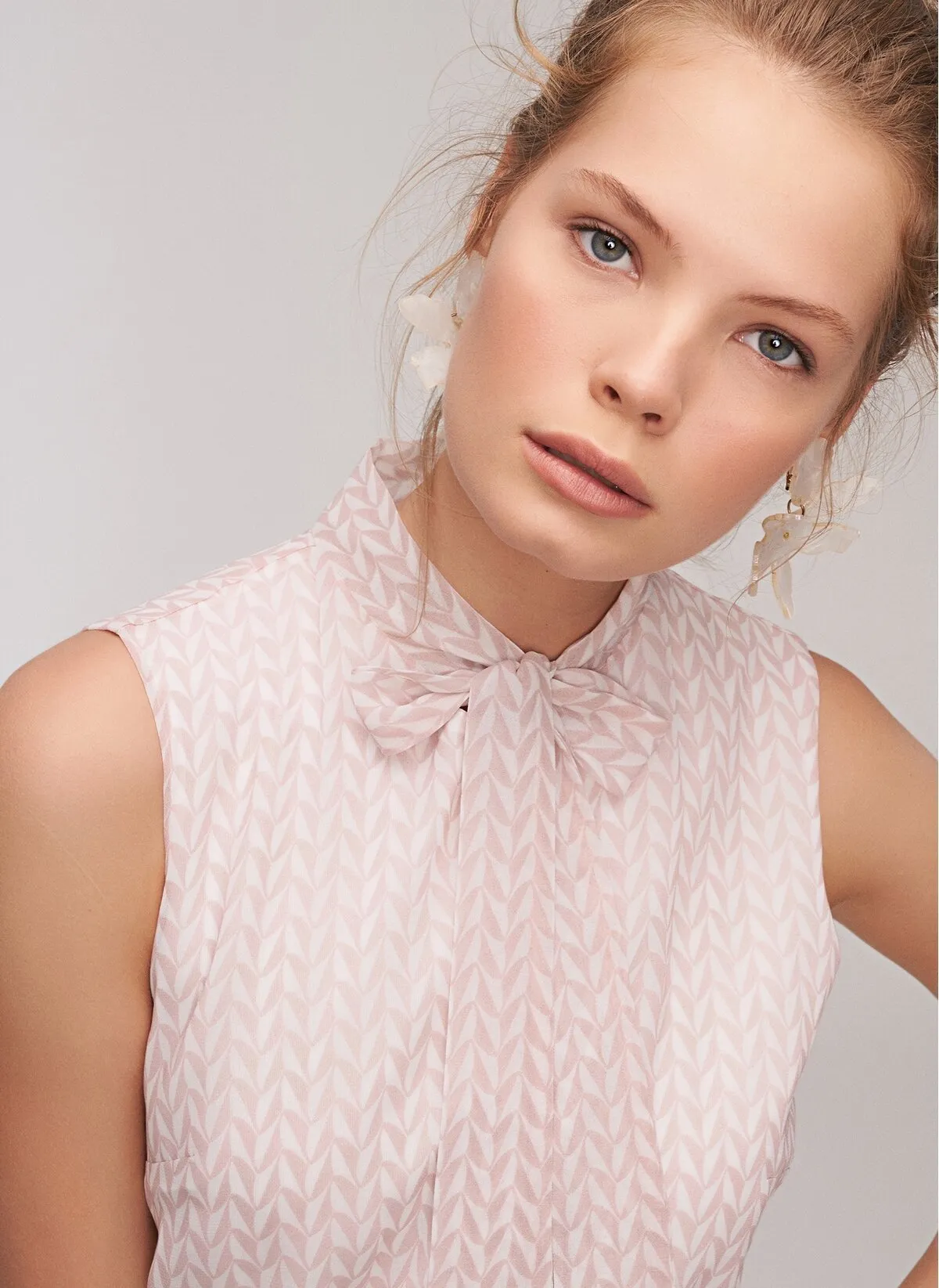 12873 Ecru-Salmon Patterned Dress