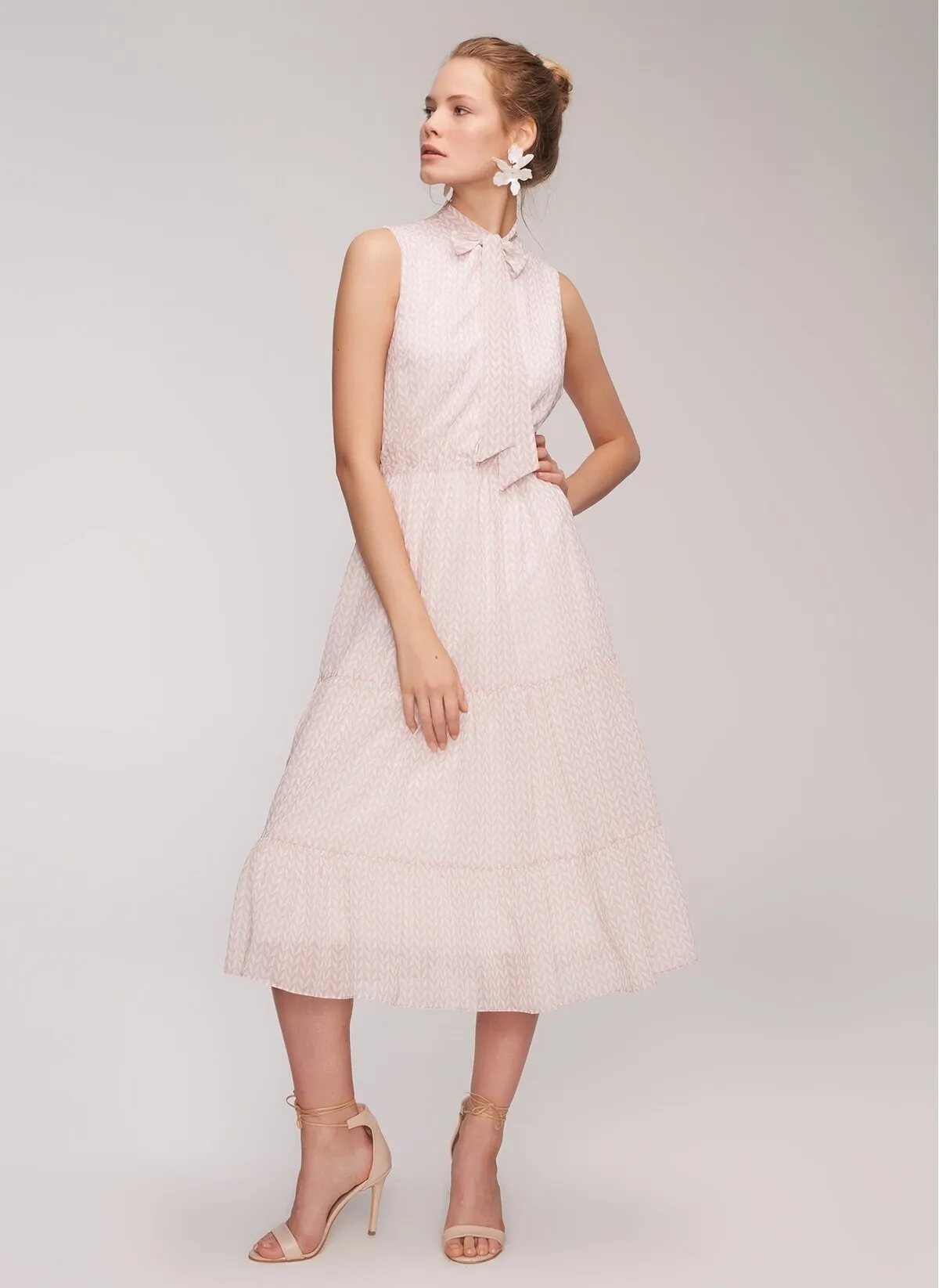 12873 Ecru-Salmon Patterned Dress