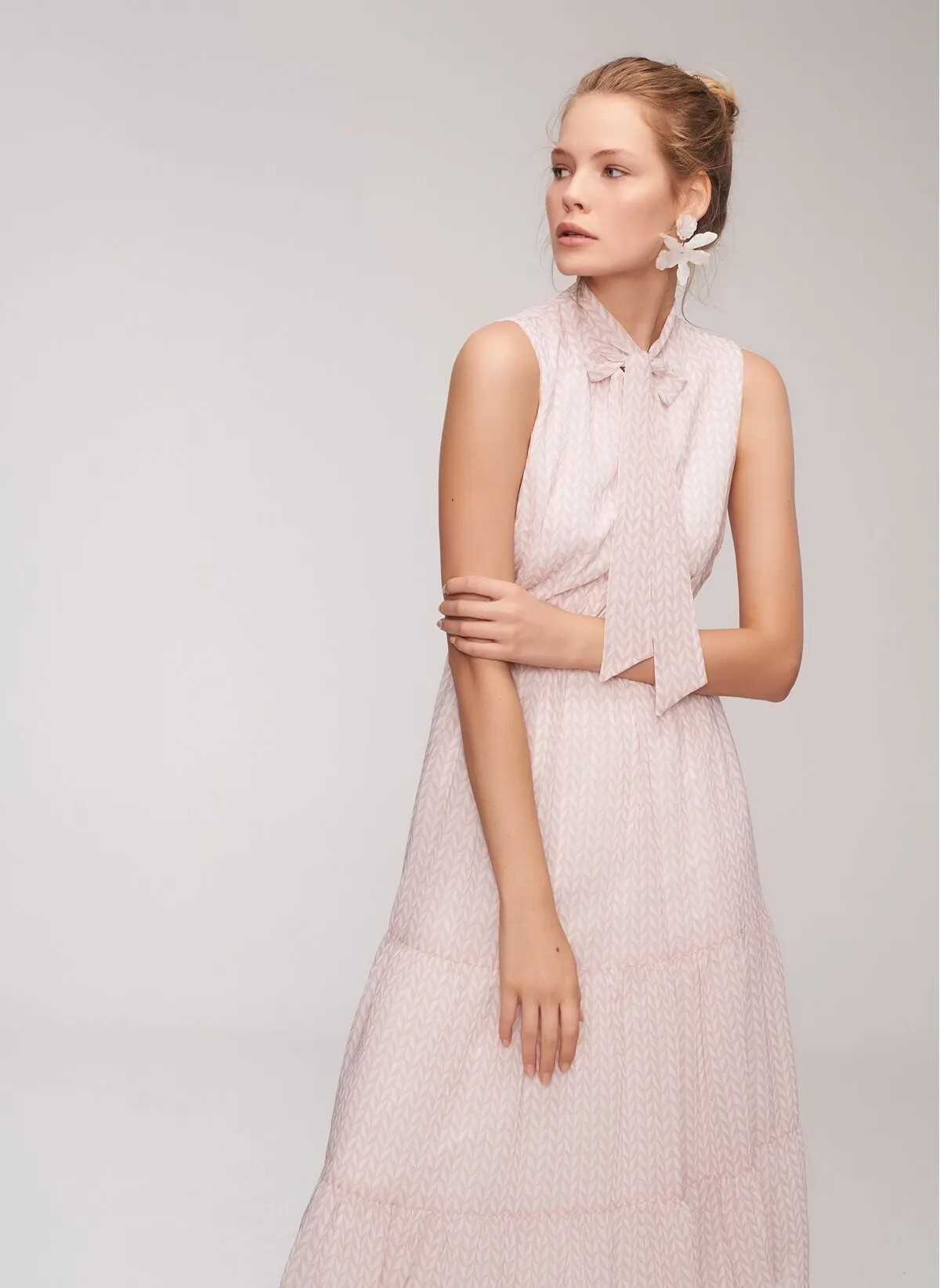 12873 Ecru-Salmon Patterned Dress