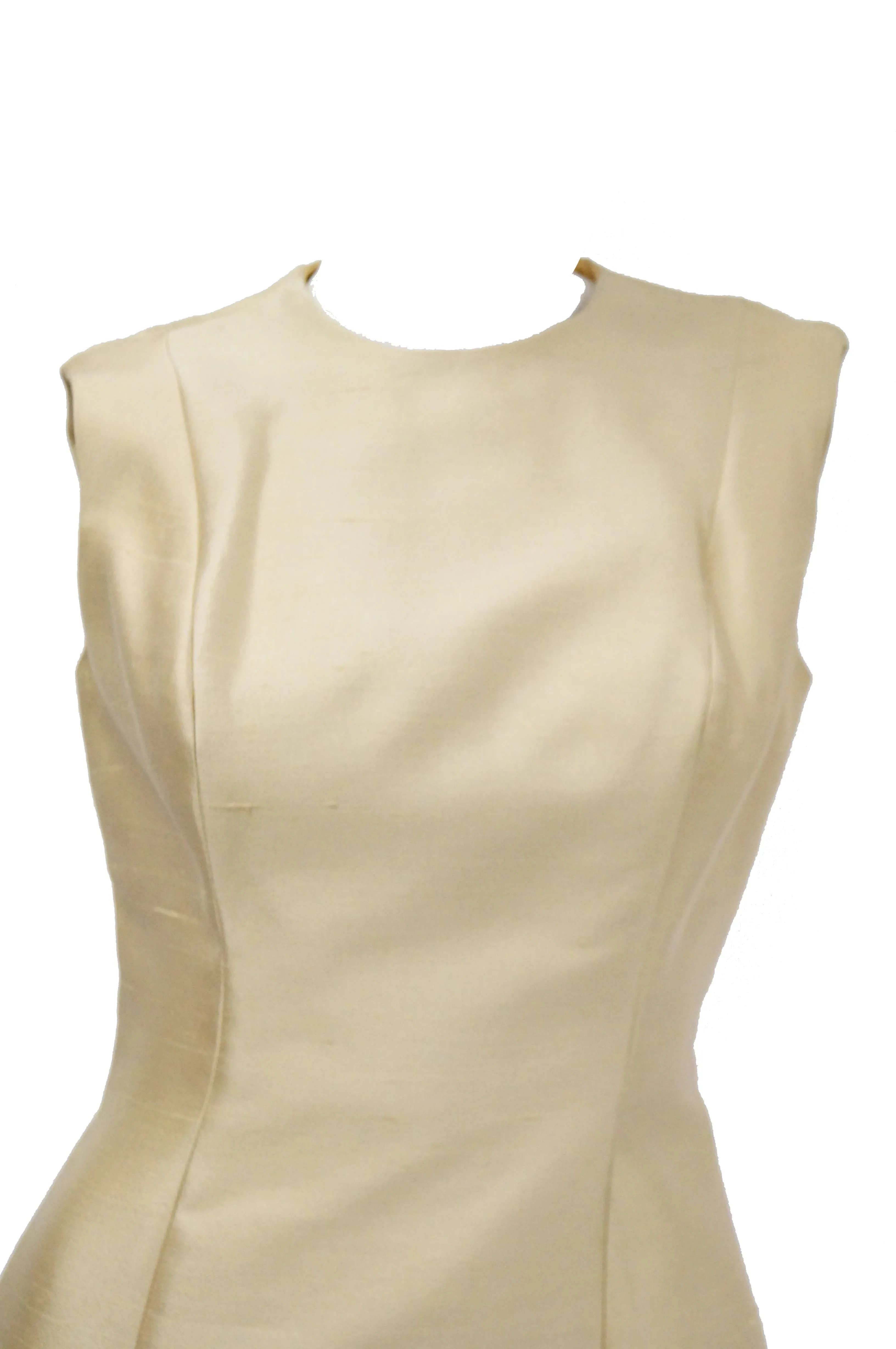 1960s Mardi Gras Champagne Gold Cocktail Sheath Dress with Bow Detail