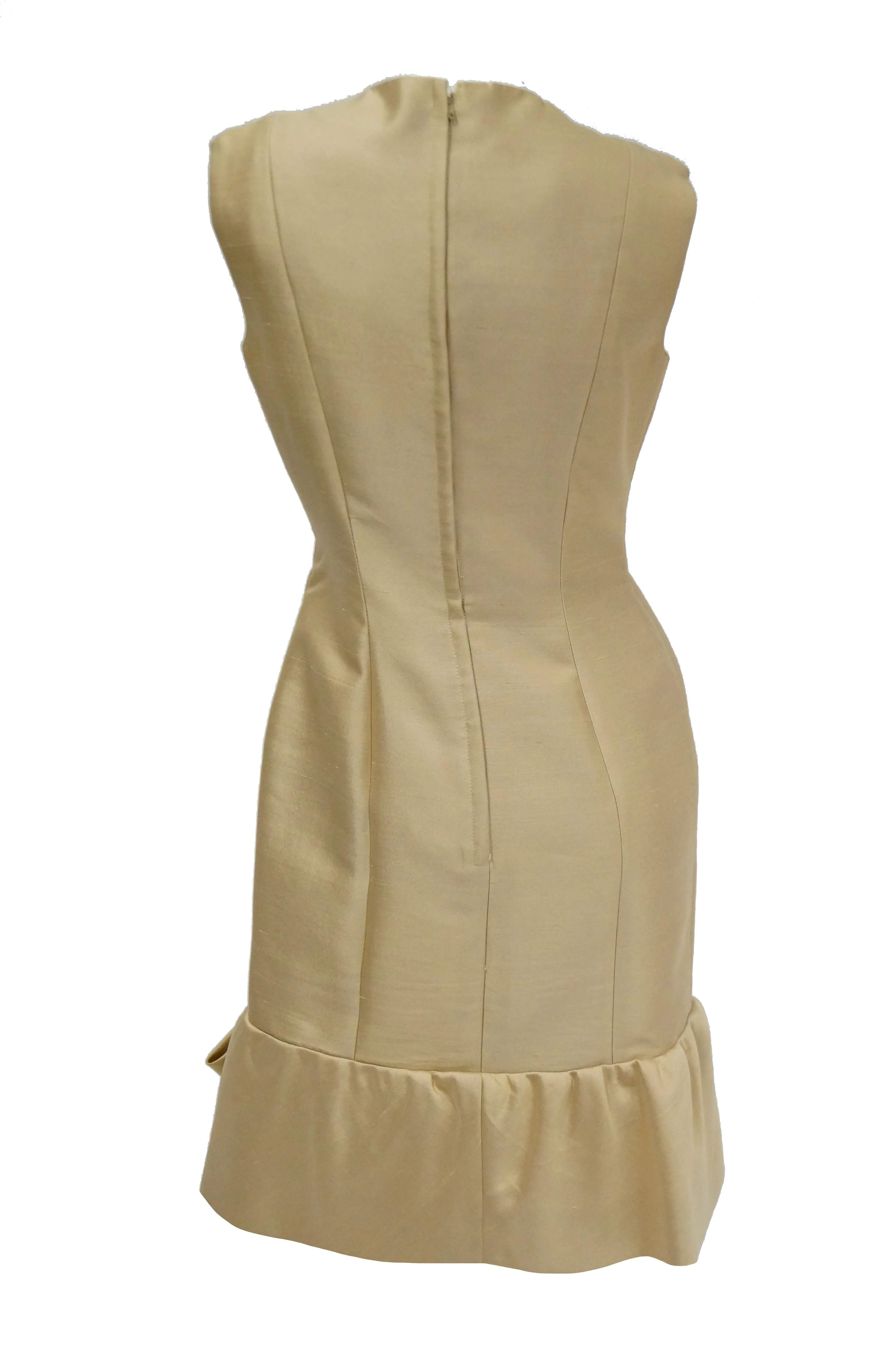 1960s Mardi Gras Champagne Gold Cocktail Sheath Dress with Bow Detail