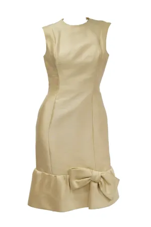 1960s Mardi Gras Champagne Gold Cocktail Sheath Dress with Bow Detail