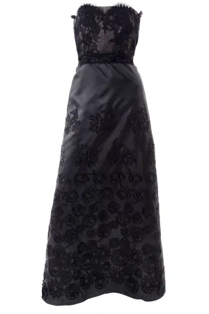 1999 Christian Lacroix Black Strapless Beaded Lace Evening Dress
