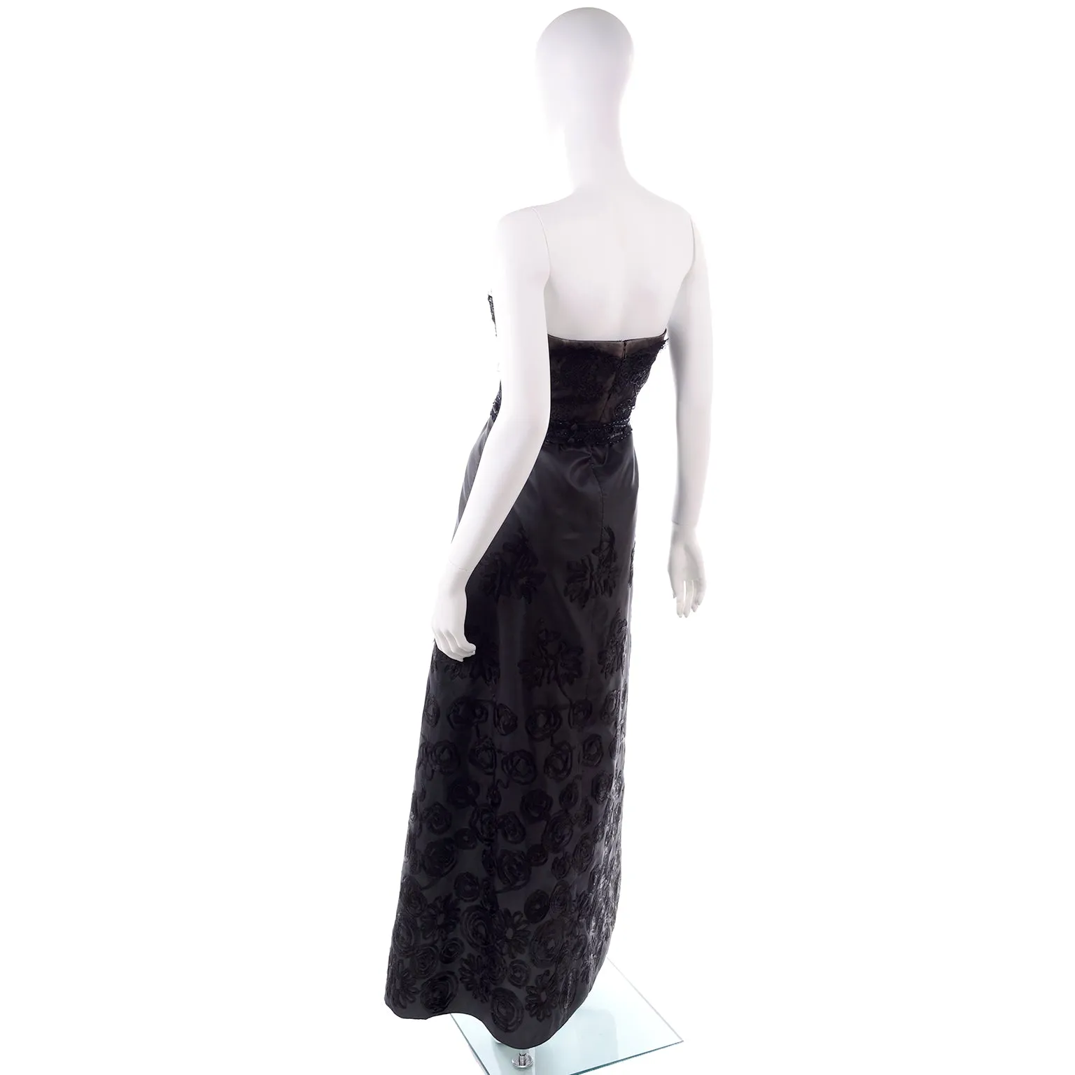 1999 Christian Lacroix Black Strapless Beaded Lace Evening Dress
