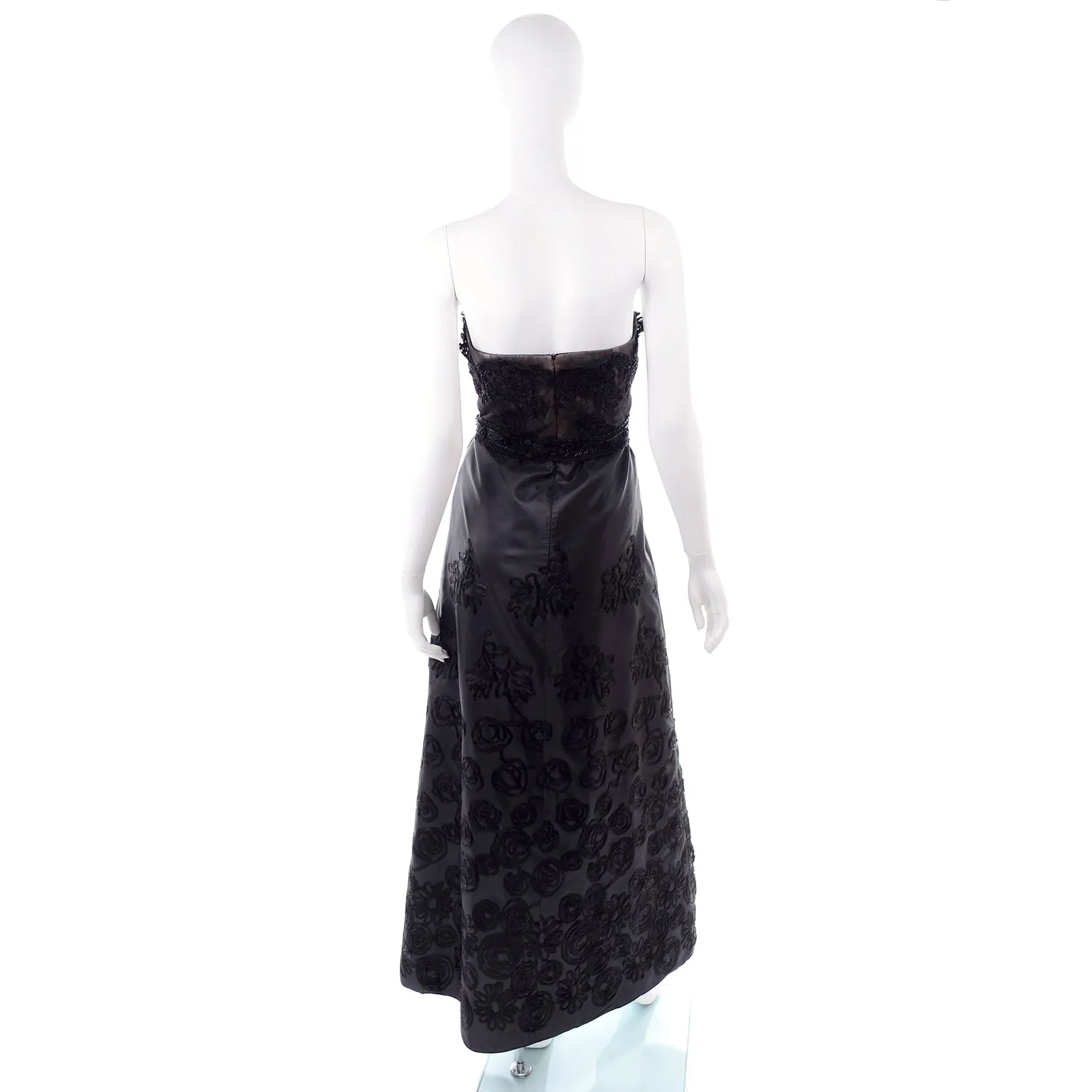 1999 Christian Lacroix Black Strapless Beaded Lace Evening Dress