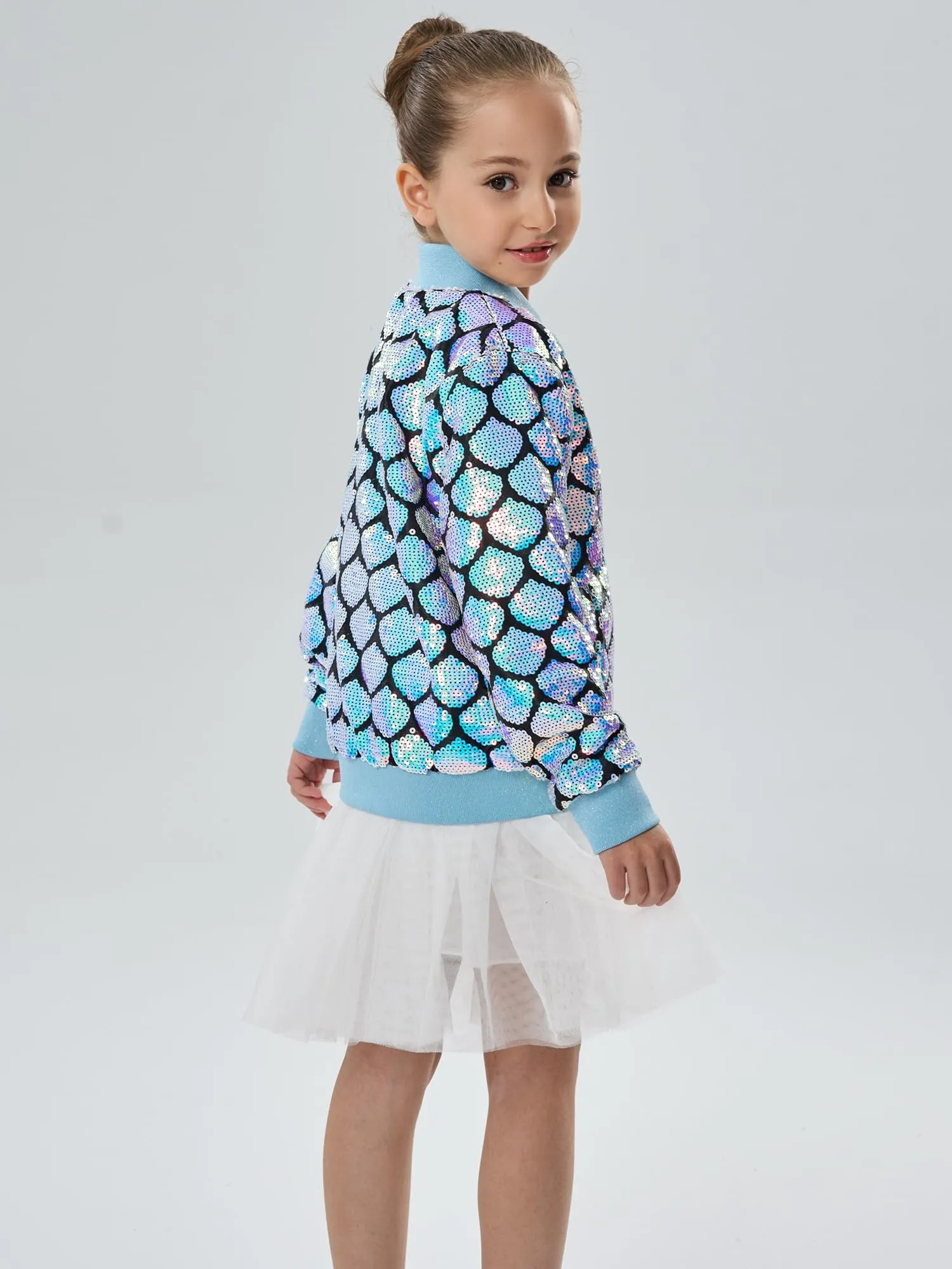 2Bunnies Girls' Seashell Glow Sequin Bomber Jacket