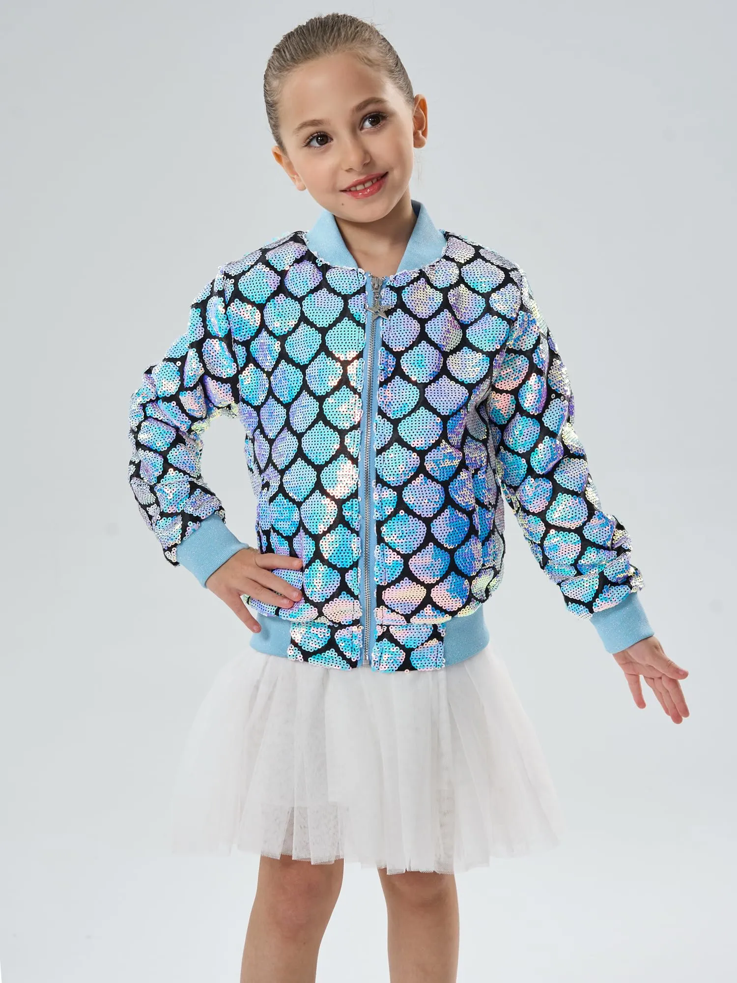 2Bunnies Girls' Seashell Glow Sequin Bomber Jacket