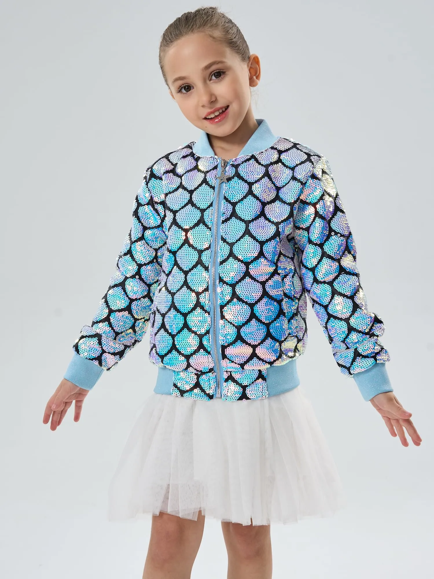 2Bunnies Girls' Seashell Glow Sequin Bomber Jacket