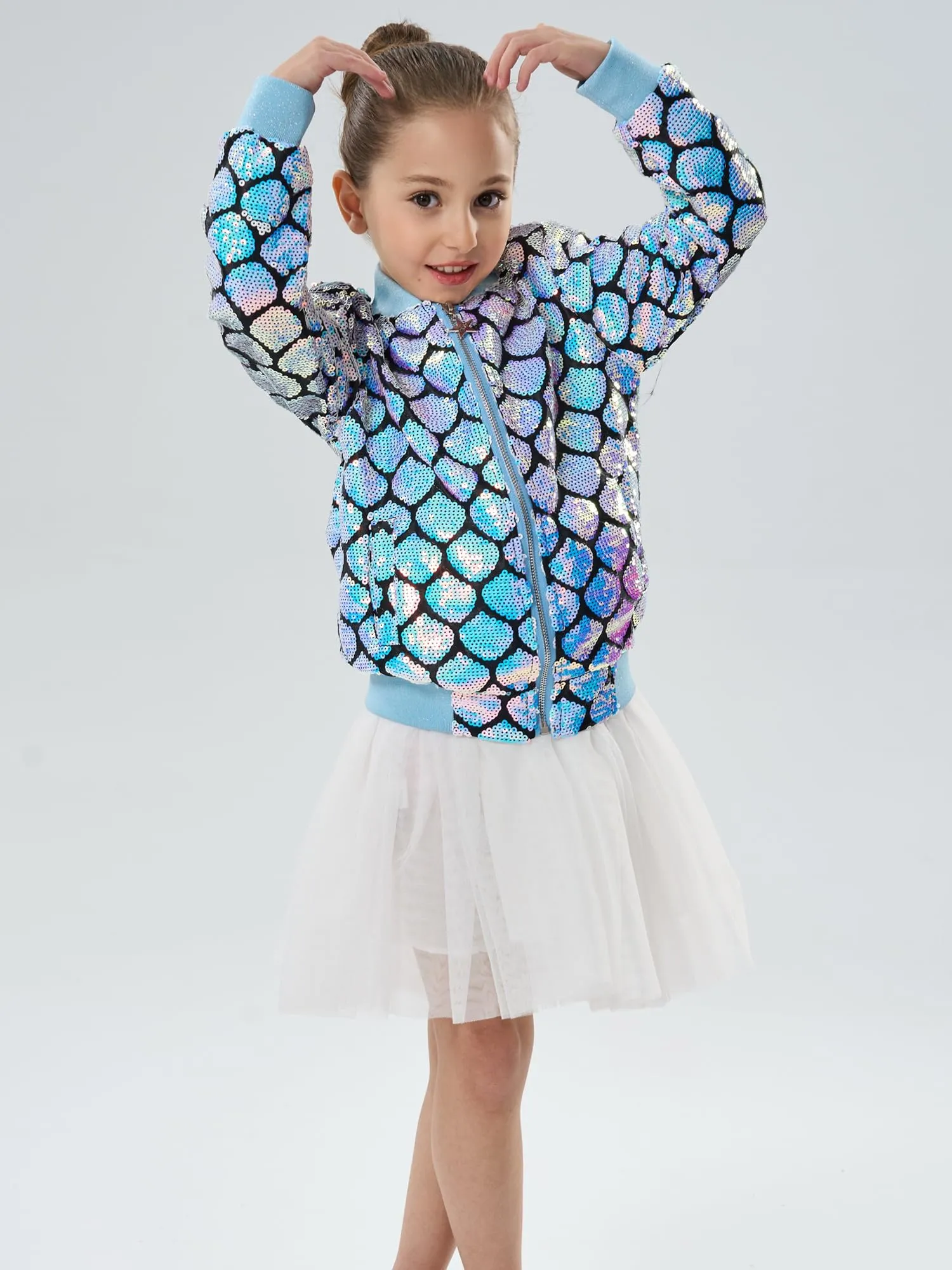 2Bunnies Girls' Seashell Glow Sequin Bomber Jacket