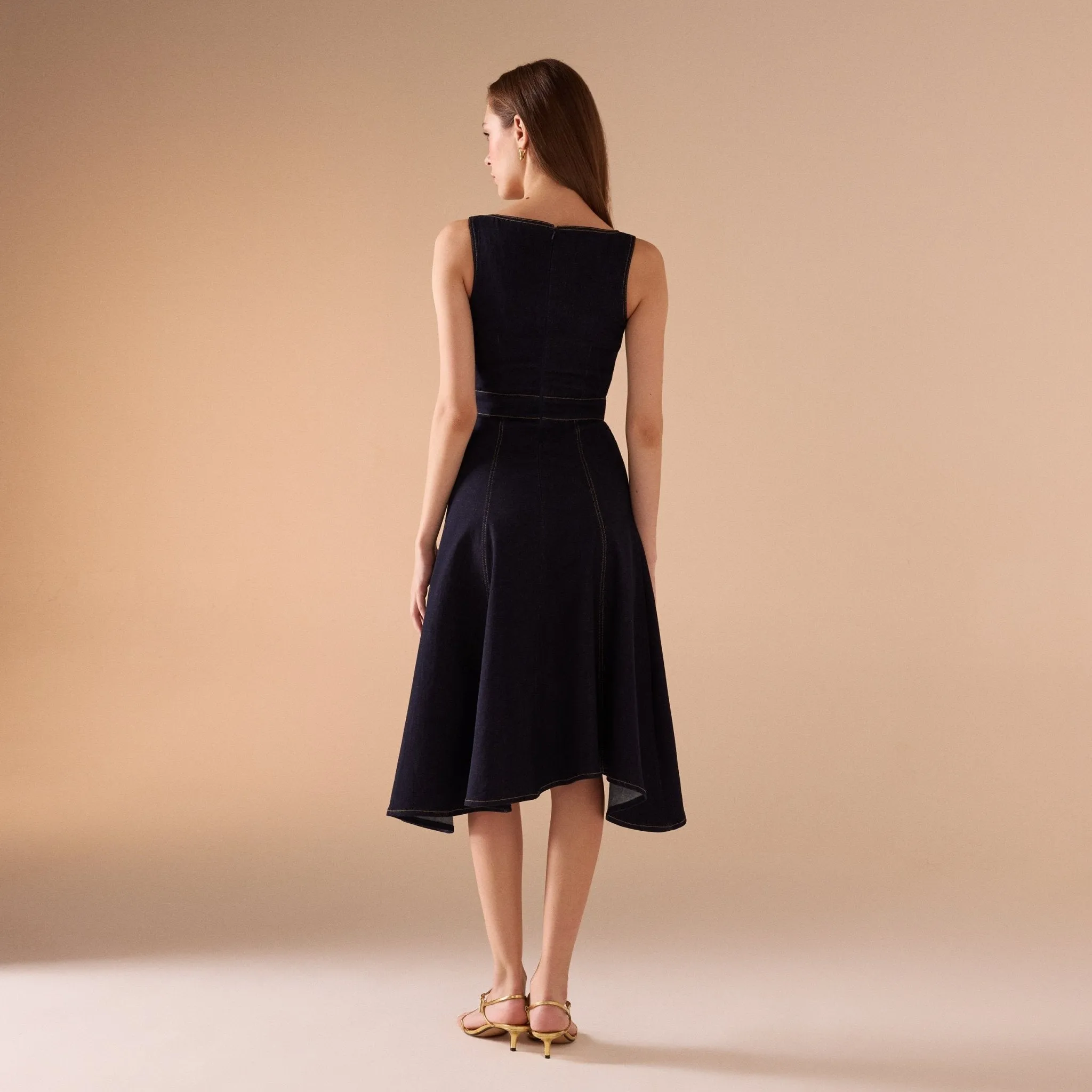 A-line Sleeveless Denim Midi Dress