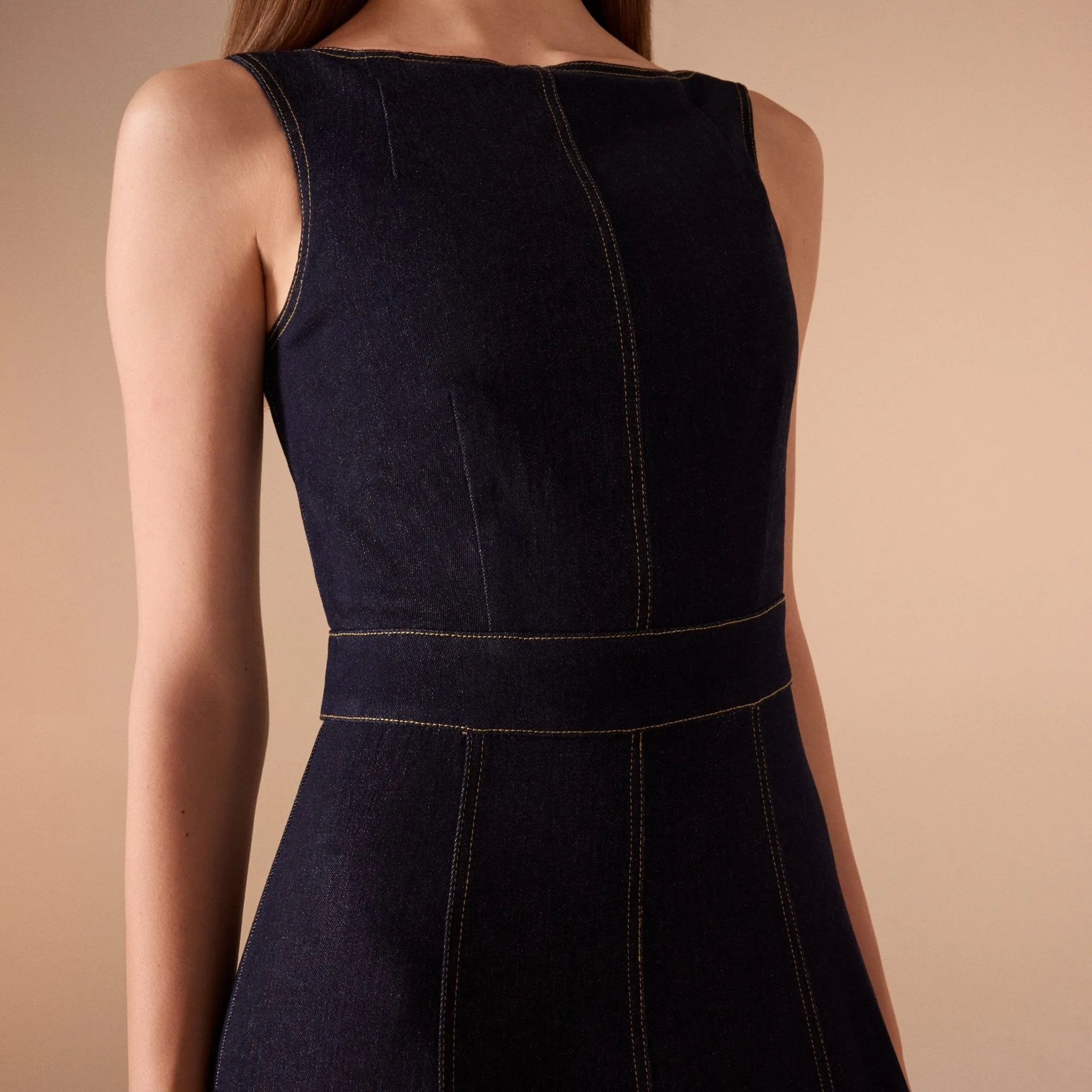 A-line Sleeveless Denim Midi Dress