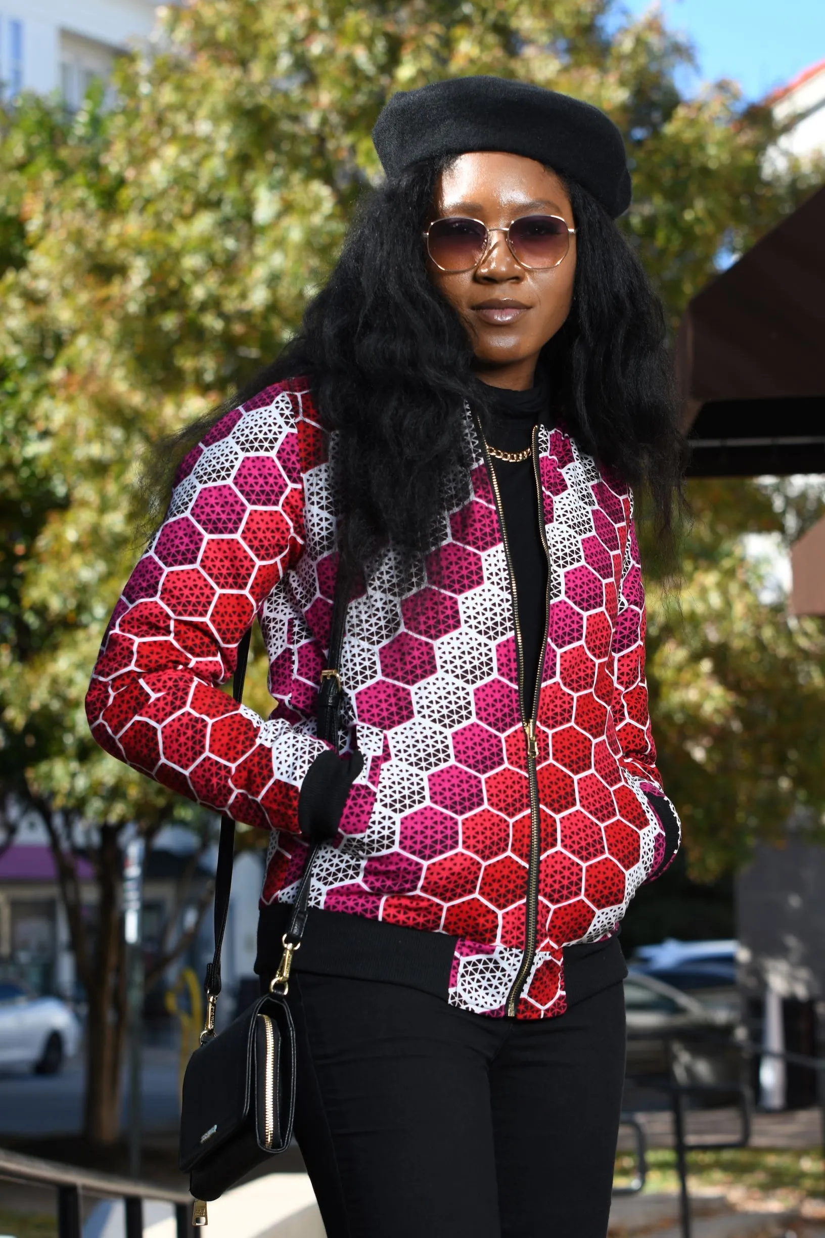 African Print Reversible Bomber Jacket -  Red