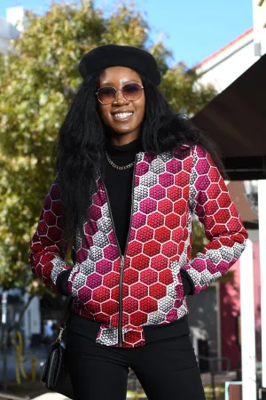 African Print Reversible Bomber Jacket -  Red