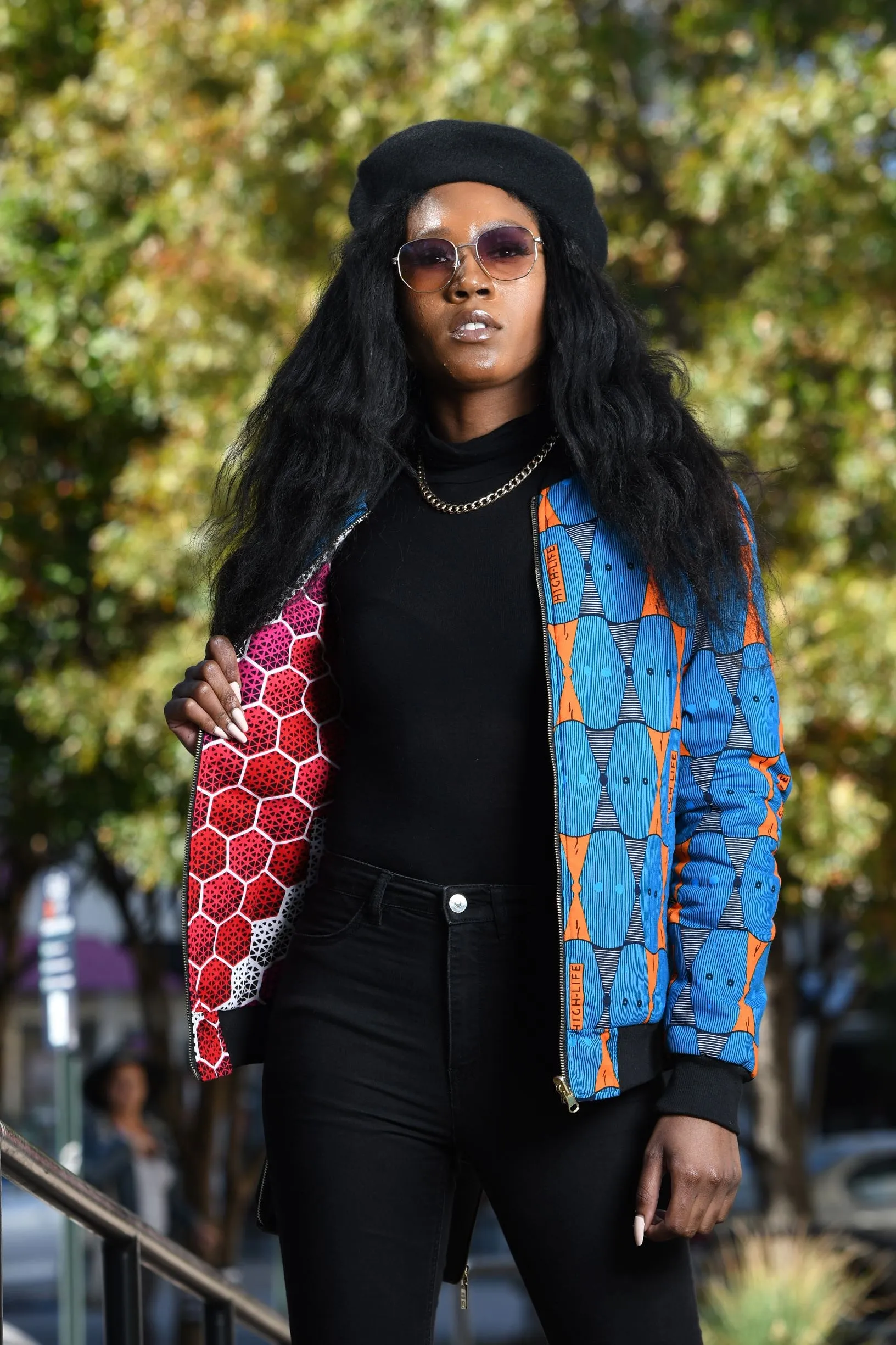 African Print Reversible Bomber Jacket -  Red