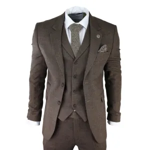 AK-06 - Men's Herringbone Tweed Brown 3 Piece Suit Wedding Blinders