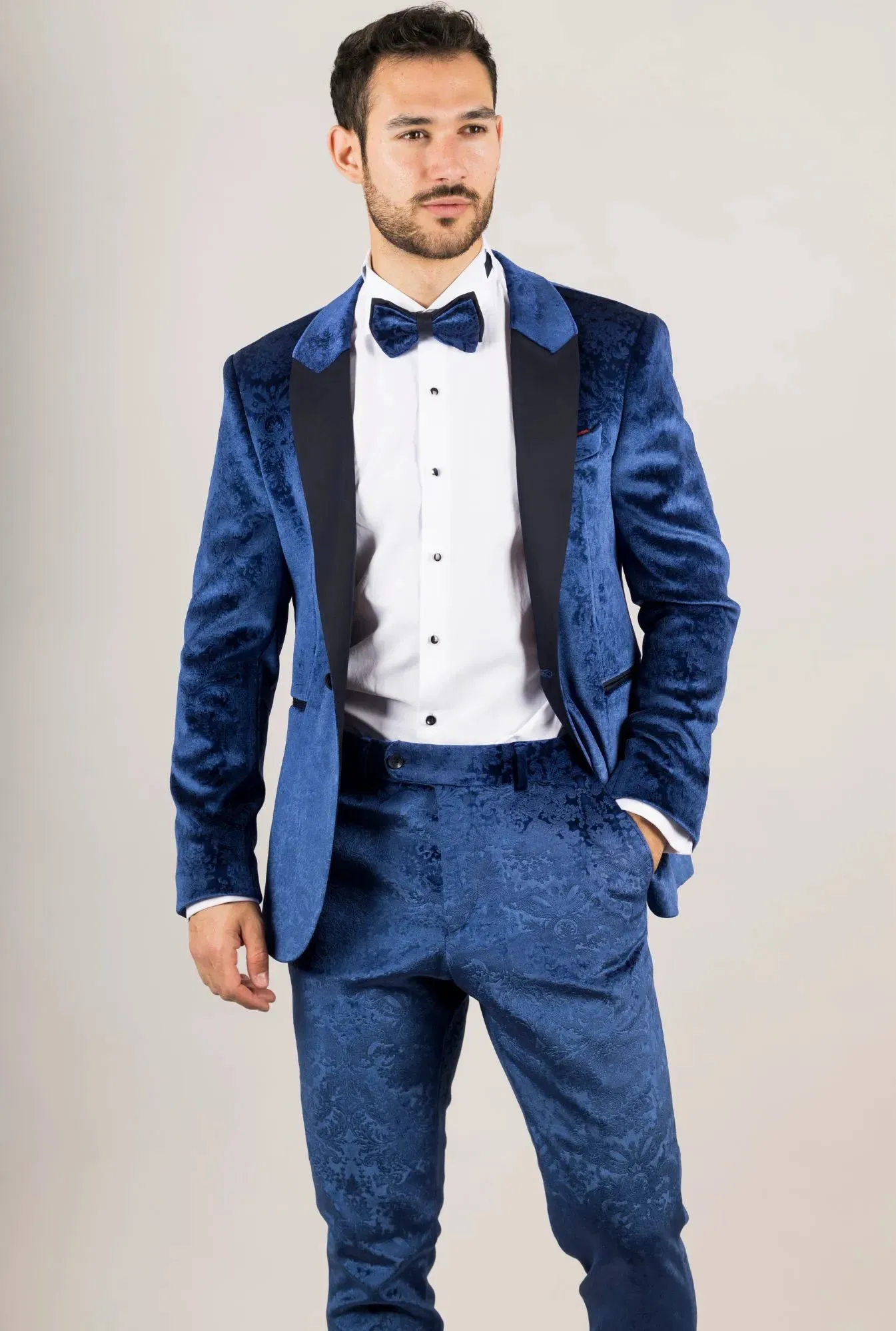 AK-27 - Men's Blue 3 Piece Velvet Wedding Tuxedo Suit