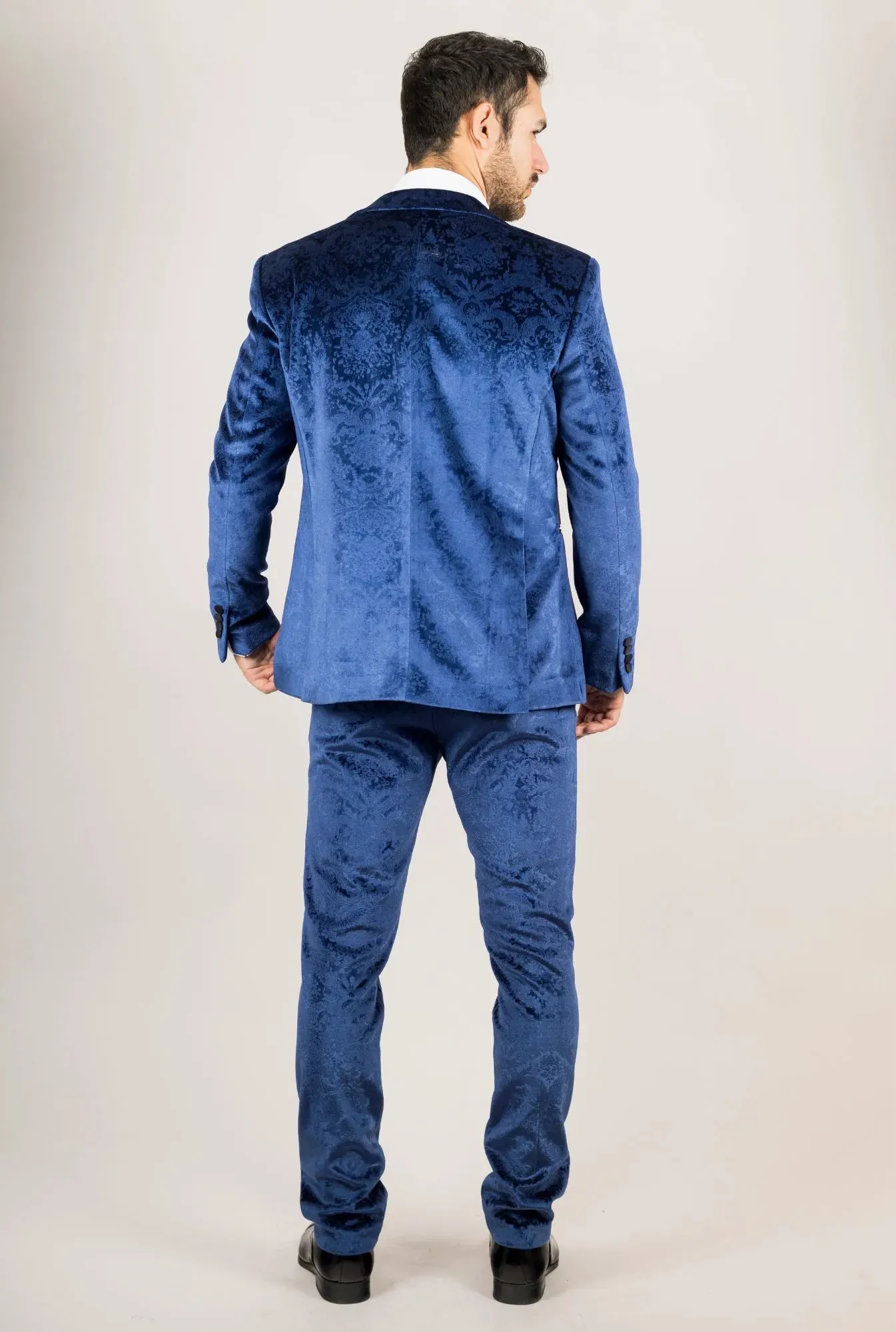 AK-27 - Men's Blue 3 Piece Velvet Wedding Tuxedo Suit