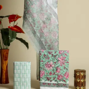 Appealing Hand Block Print Cotton Suit Material with Chiffon Dupatta (PCHF310)