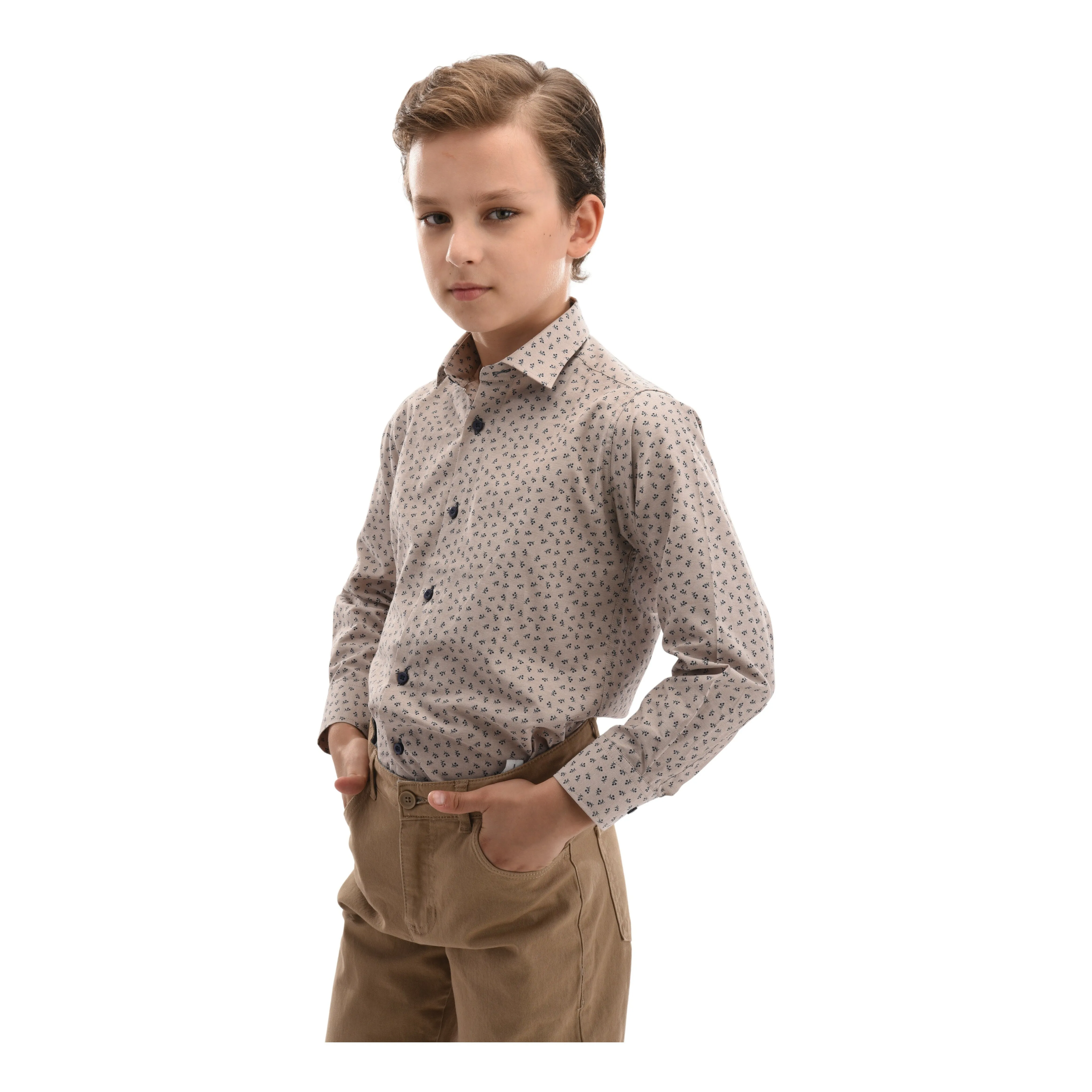 Beige Dandelion Print Dress Shirt