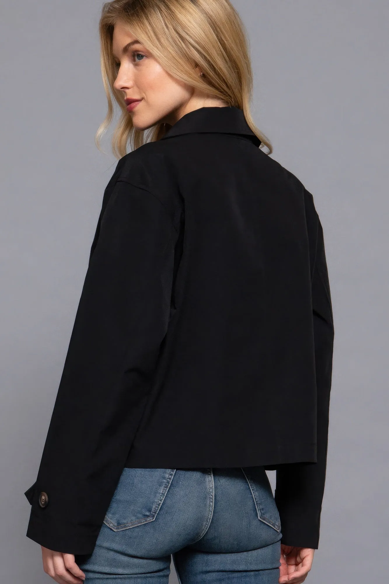 Black Double Breasted Short Trench Jacket