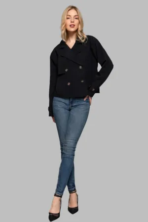 Black Double Breasted Short Trench Jacket