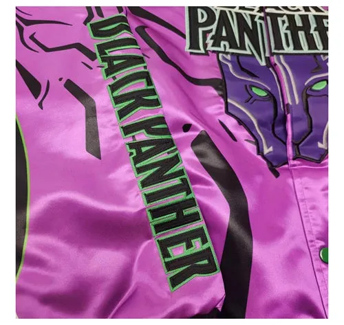 BLACK PANTHER RAPPER HIP HOP DESIGN QUILTED BOMBER JACKET IN PURPLE