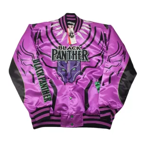 BLACK PANTHER RAPPER HIP HOP DESIGN QUILTED BOMBER JACKET IN PURPLE