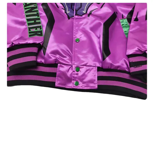 BLACK PANTHER RAPPER HIP HOP DESIGN QUILTED BOMBER JACKET IN PURPLE