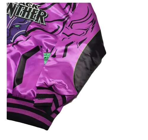 BLACK PANTHER RAPPER HIP HOP DESIGN QUILTED BOMBER JACKET IN PURPLE