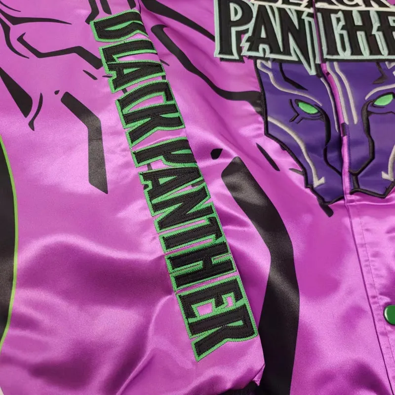 BLACK PANTHER RAPPER HIP HOP DESIGN QUILTED BOMBER JACKET IN PURPLE