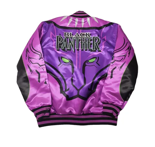 BLACK PANTHER RAPPER HIP HOP DESIGN QUILTED BOMBER JACKET IN PURPLE