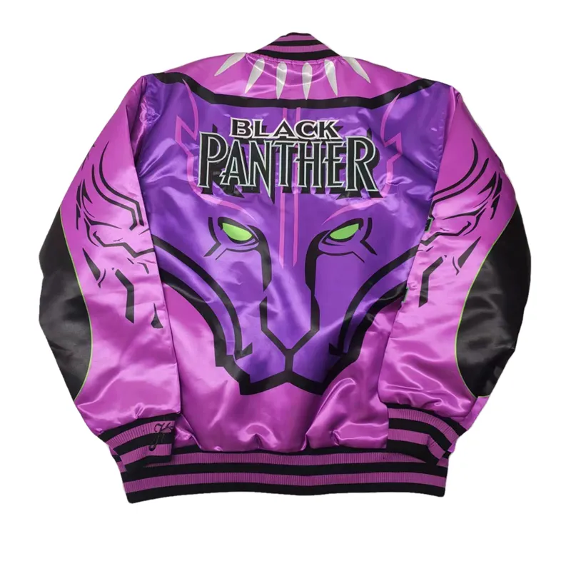 BLACK PANTHER RAPPER HIP HOP DESIGN QUILTED BOMBER JACKET IN PURPLE