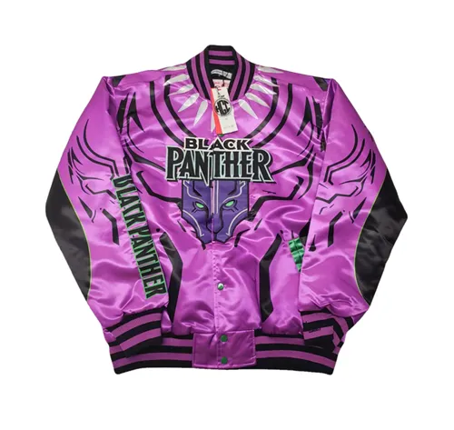 BLACK PANTHER RAPPER HIP HOP DESIGN QUILTED BOMBER JACKET IN PURPLE