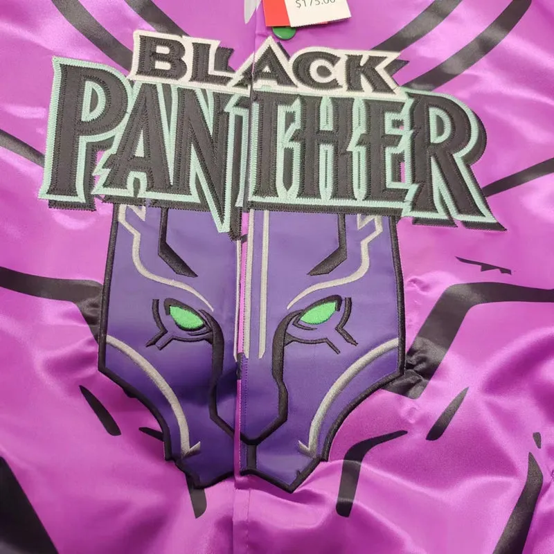 BLACK PANTHER RAPPER HIP HOP DESIGN QUILTED BOMBER JACKET IN PURPLE