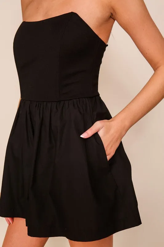 Black Strapless Contrast Romper