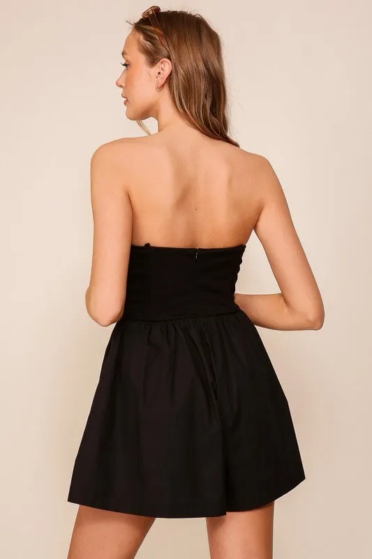 Black Strapless Contrast Romper