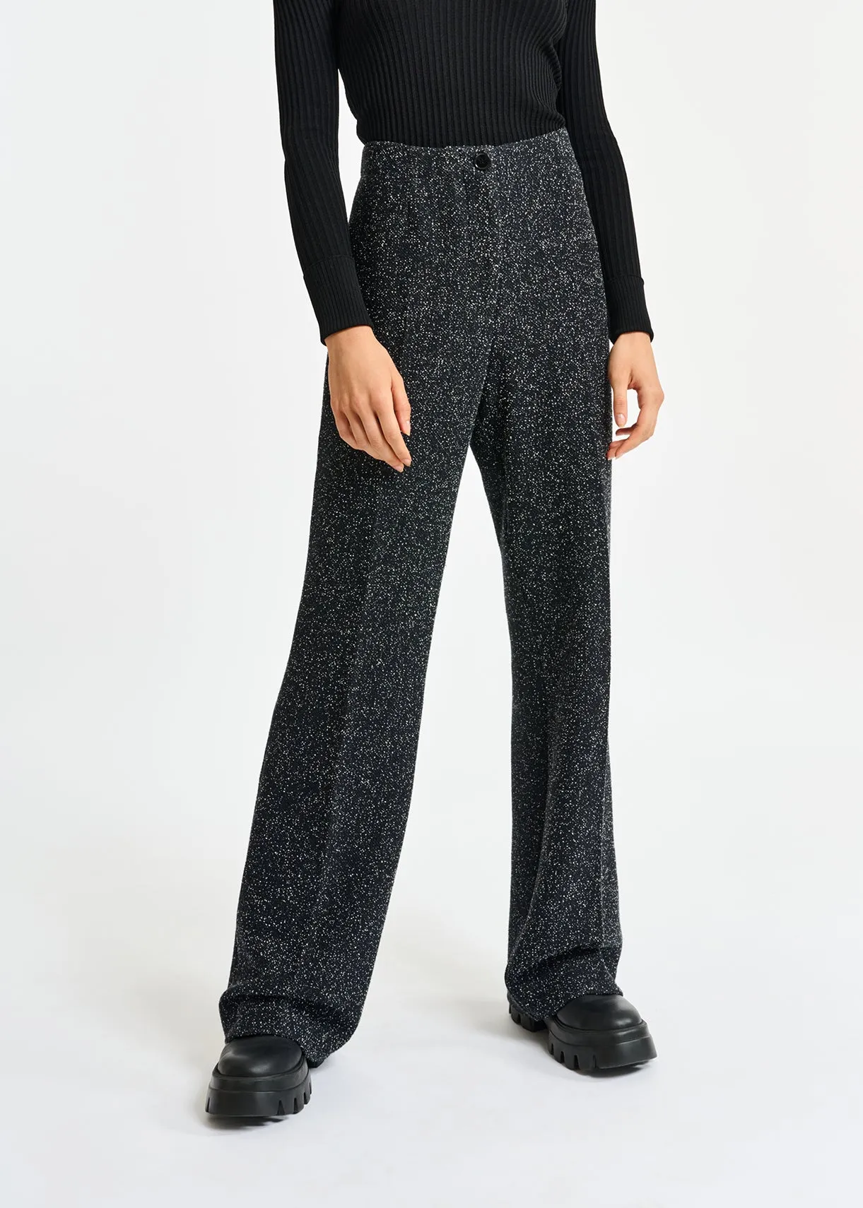 Black wide-leg bouclé pants