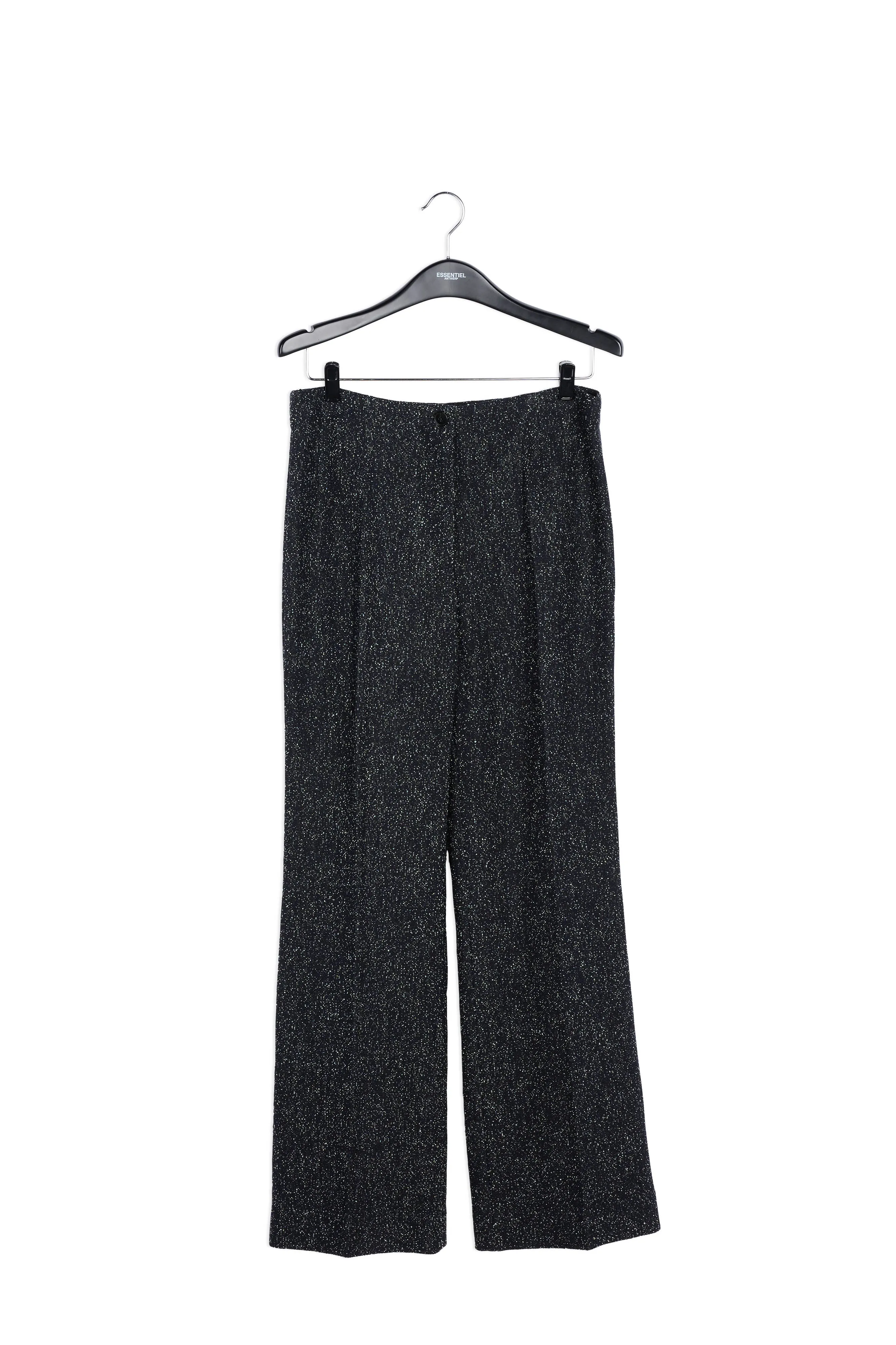 Black wide-leg bouclé pants