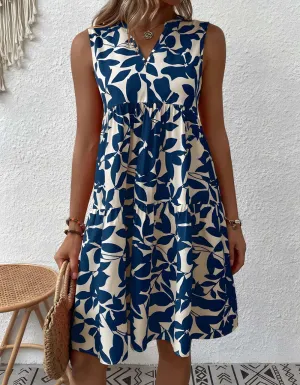 Bohemian Loose V-Neck Pleated Plants Print A Line Dresses