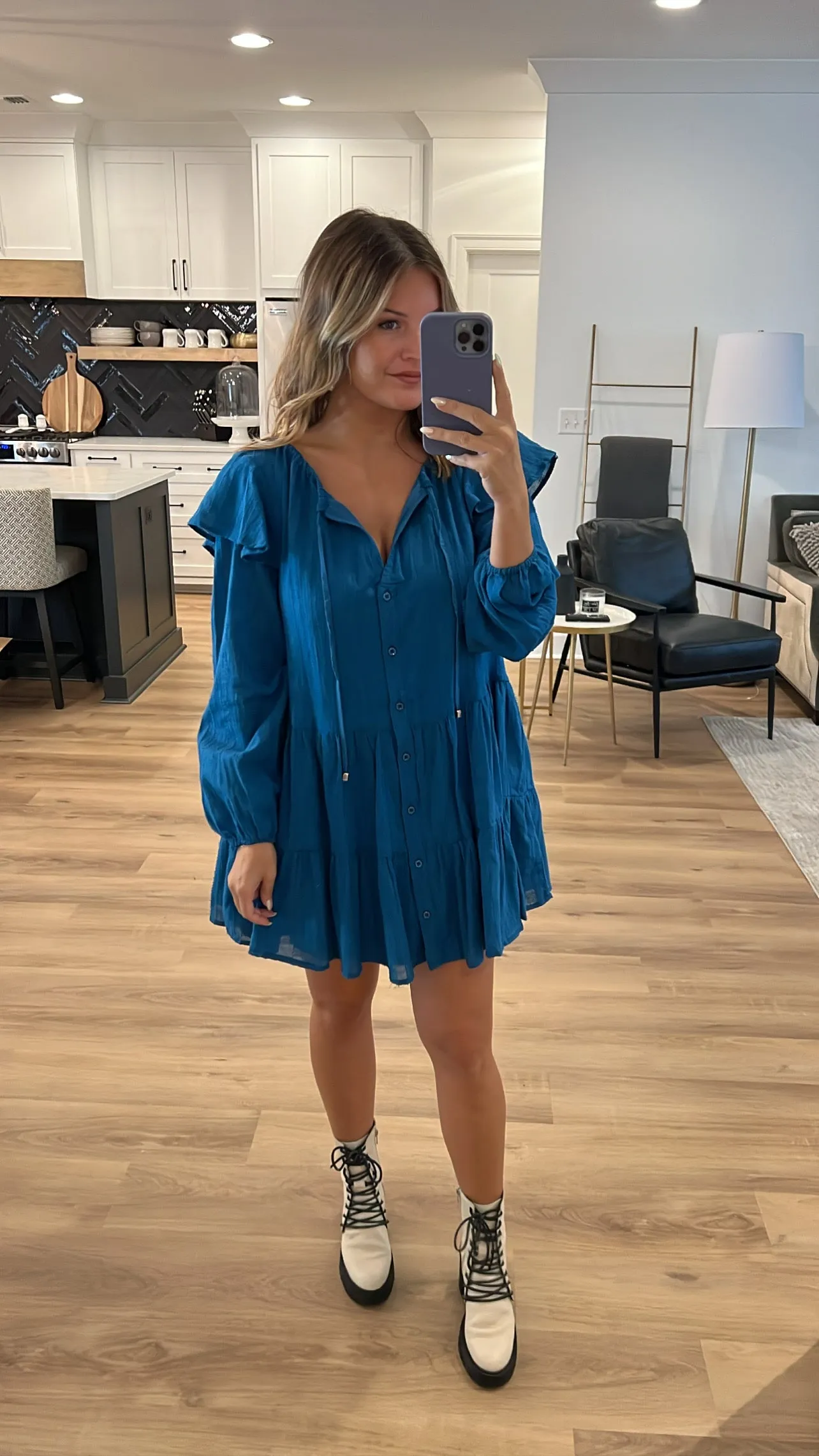 Boho Baby Textured Cotton Button Up Dress, Denim