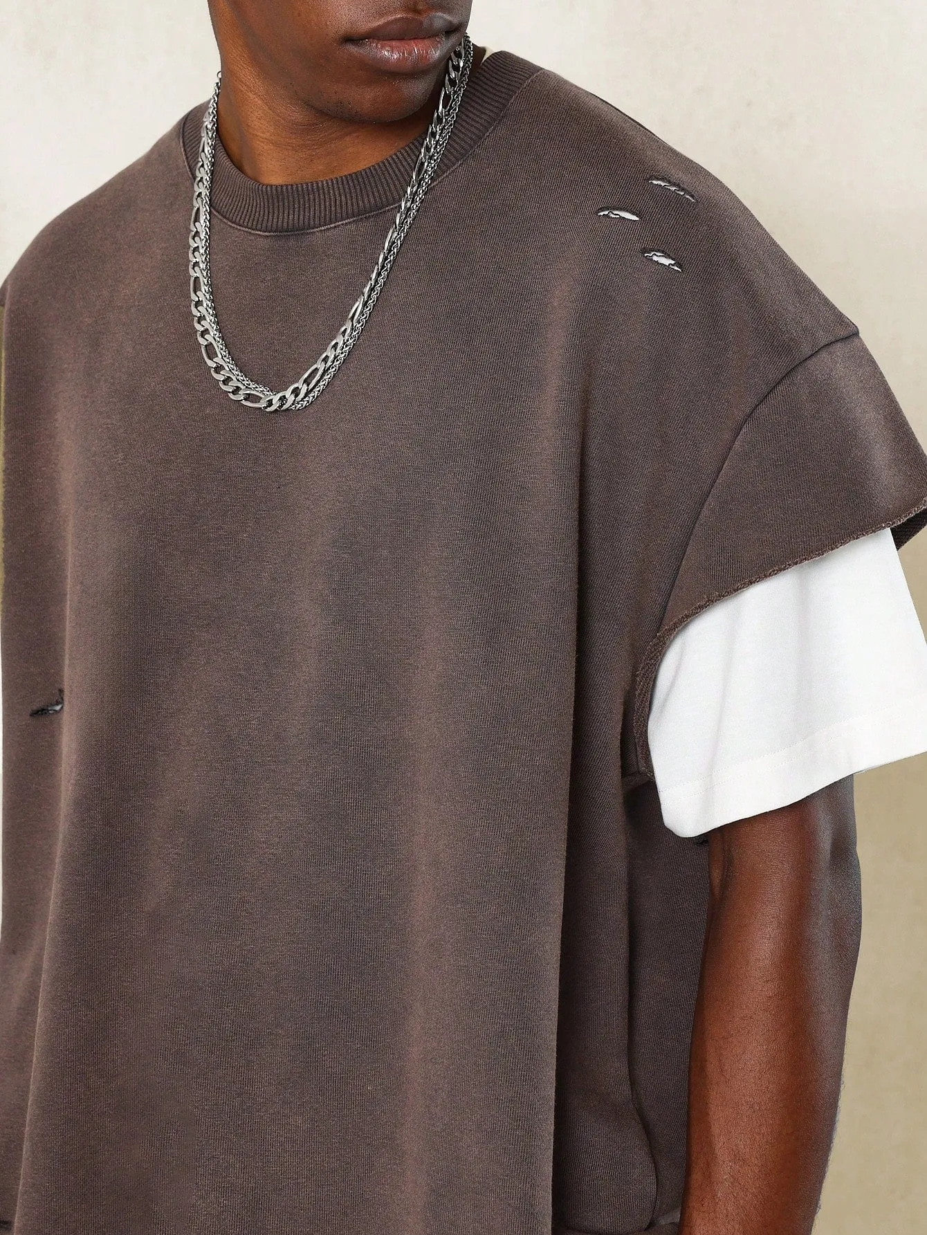 Boxy Cal Sleeve Washed Sweatshirt With Raw Edge & Ripped Detail