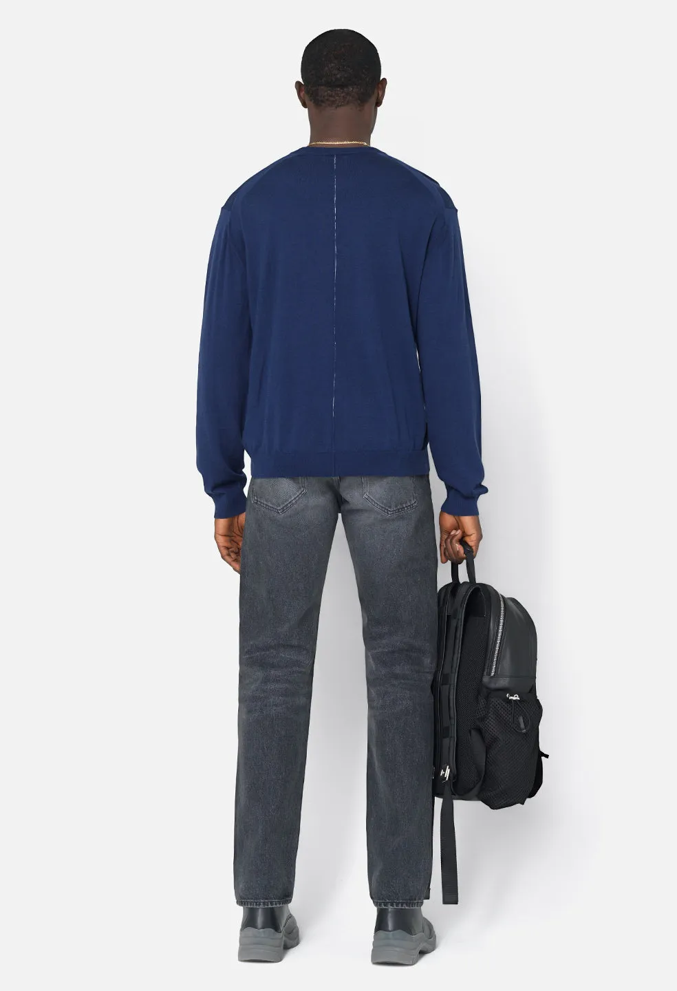 Cashmere Wool Blend Crew / Navy