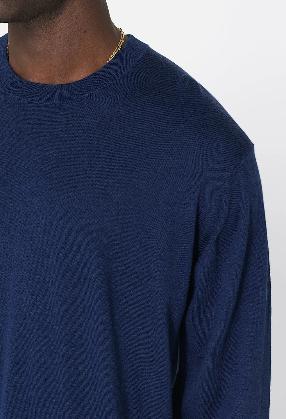 Cashmere Wool Blend Crew / Navy