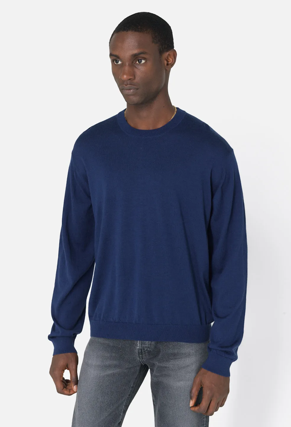Cashmere Wool Blend Crew / Navy