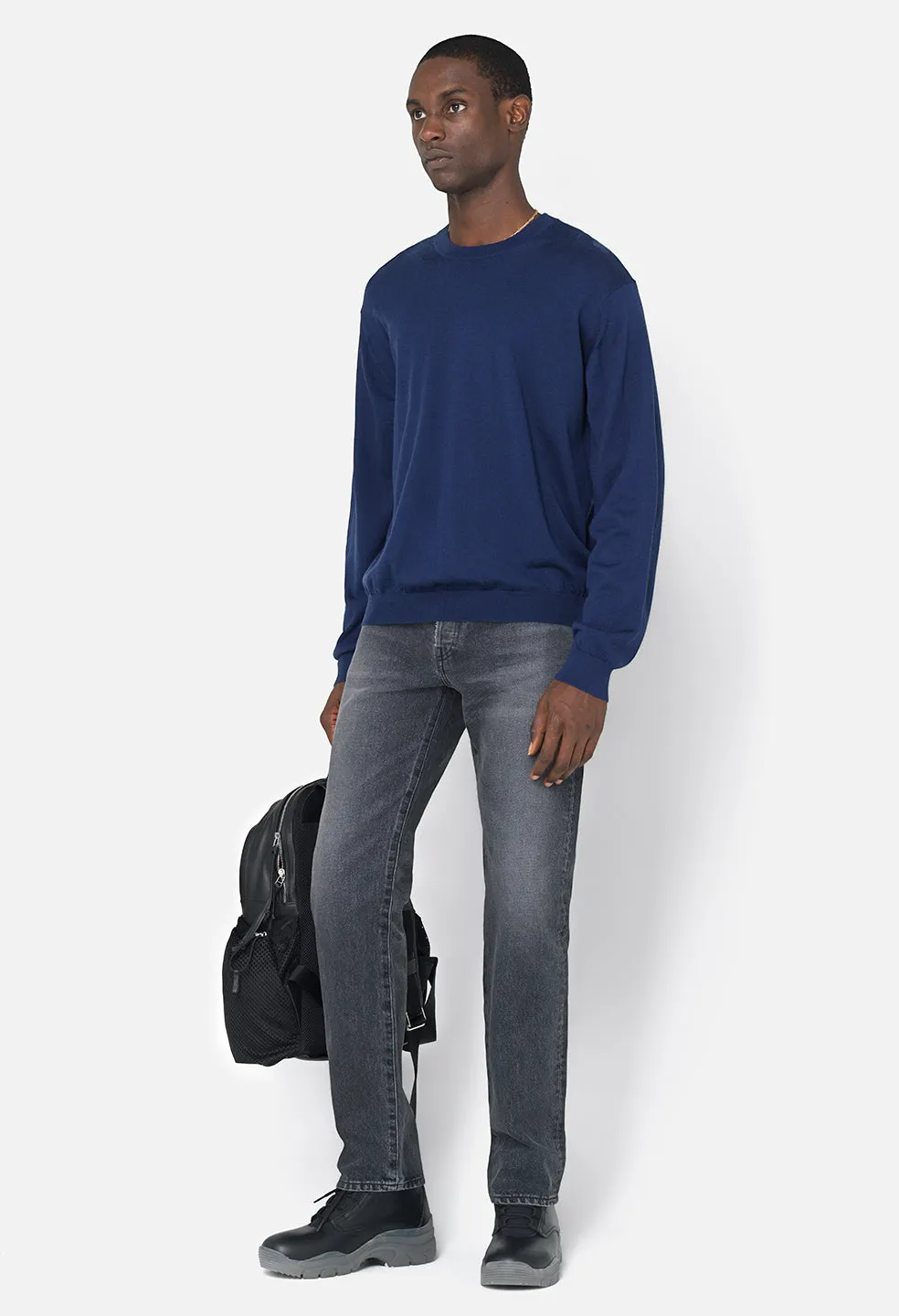 Cashmere Wool Blend Crew / Navy